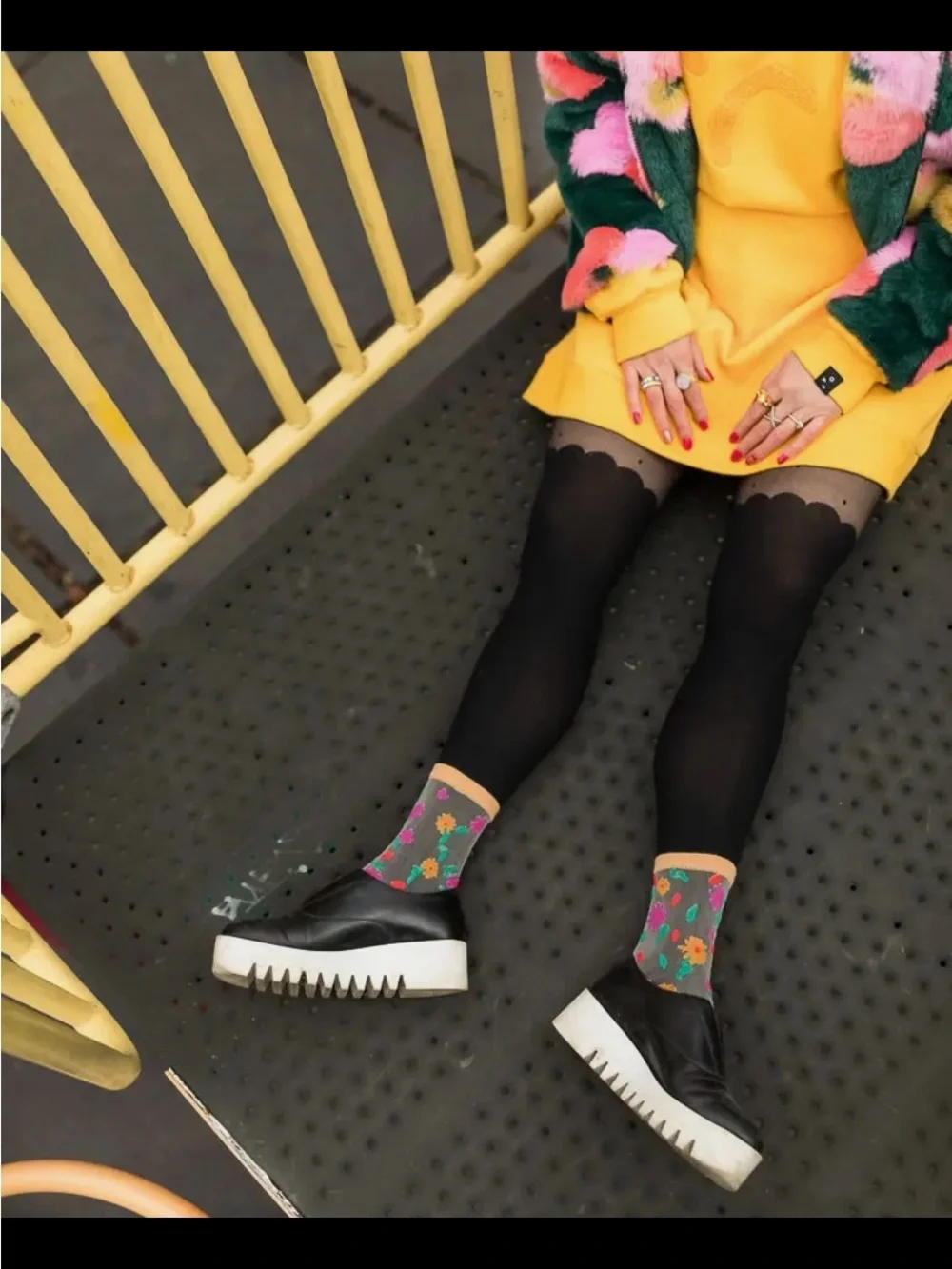 Sock Candy Ditsy Floral Sheer Black Crew Ankle Sock. Price firm.